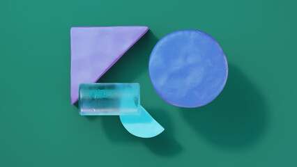 Abstract geometry minimal  colorful composition on green background