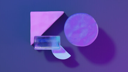 Abstract geometry minimal  colorful composition on blue violet background