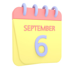 6th September 3D calendar icon. Web style. High resolution image. White background