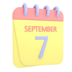 7th September 3D calendar icon. Web style. High resolution image. White background