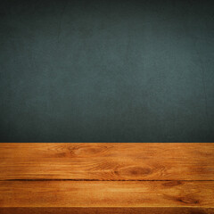 The background is blank wooden boards and a textured plastered wall with lighting and vignetting.