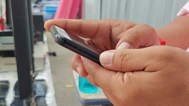 Man search internet with smartphone