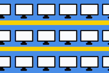 computer monitor on a yellow and blue background