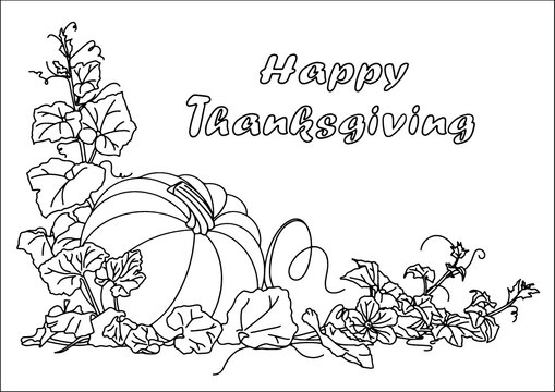 A motif with text and image for Thanksgiving. Vector pattern drawing for background, postcard or for poster. Coloring book.