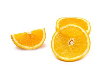 orange fruit slices isolated on white background.
