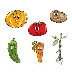 Vegetables with painted sad faces