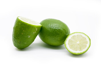 whole and slice Lemons isolated on white background.