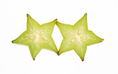 fresh Star fruit or carambola slices on white background top view