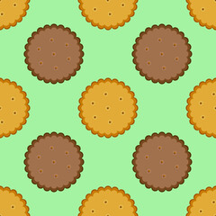 Seamless  cookie pattern on green background. Design vector illustration for Cookie day decor, wallpaper, packaging, print for textile.
