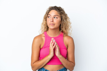Girl with curly hair isolated on white background scheming something