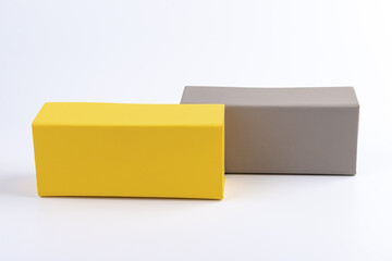 Yellow and grey box for decorate or keep something on white background.