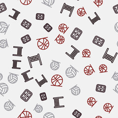 Set line Volleyball net, Football field, and Basketball on seamless pattern. Vector