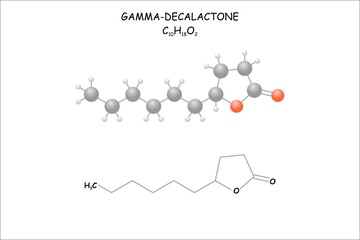 Stylized molecule model/structural formula of gamma-decalactone.