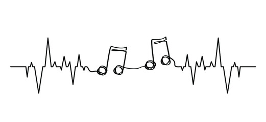 Heartbeat line parten. Musical note element icon or symbol. Flat vector notes wave sign. Heart beat line pulse waves. Staff sign.