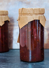 Jam from young pine cones collected in the Carpathian Mountains. Natural cough syrup