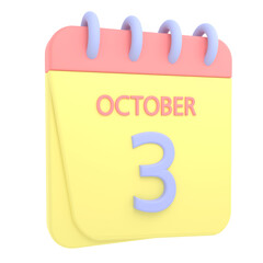 3rd October 3D calendar icon. Web style. High resolution image. White background