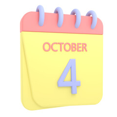 4th October 3D calendar icon. Web style. High resolution image. White background