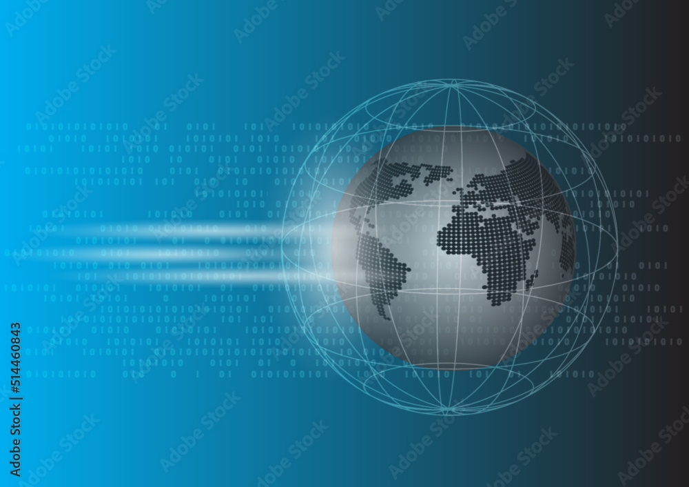 Poster globe in wireframe and digital code technology background.