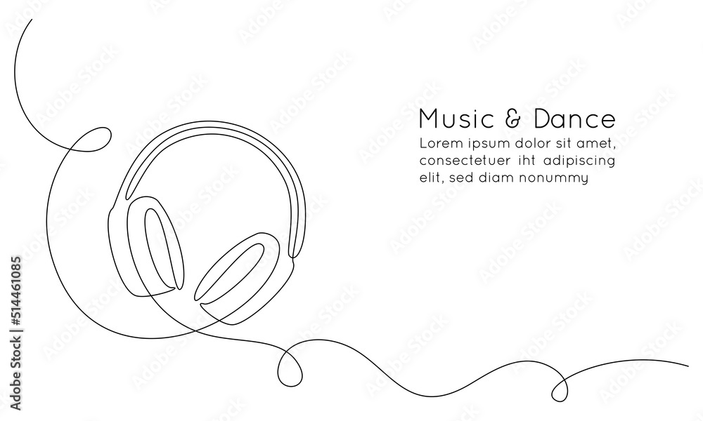 Aufkleber One continuous line drawing of headphone speaker. Music and earphones for listening songs and playlist in simple linear style. Editable stroke. Doodle vector illustration