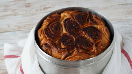 Kubaneh - Yemenite Jewish bread, brioche bread - served on Shabbat morning, served with a crushed tomato dip, hard boiled eggs