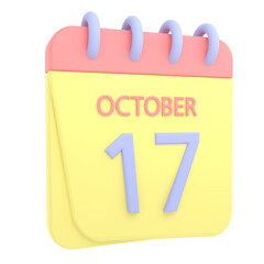 17th October 3D calendar icon. Web style. High resolution image. White background