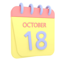 18th October 3D calendar icon. Web style. High resolution image. White background