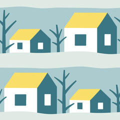 Seamless pattern with small houses