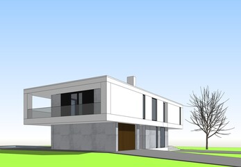 Fototapeta na wymiar Modern house architectural drawing