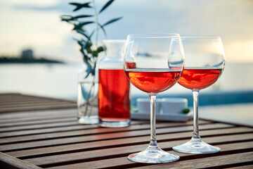 red wine on the summer terrace