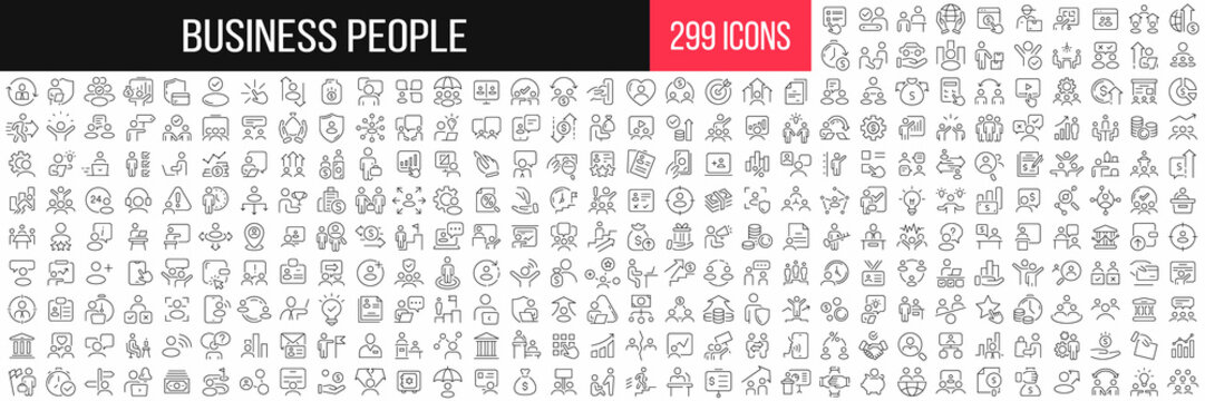 Business people linear icons collection. Big set of 299 thin line icons in black. Vector illustration