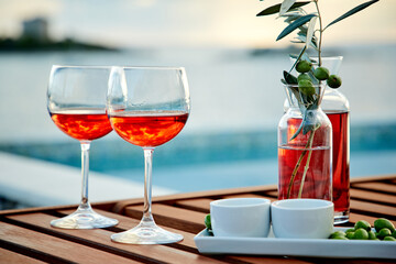 red wine on the summer terrace