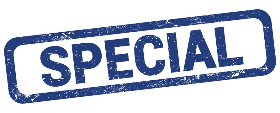 SPECIAL text written on blue rectangle stamp.