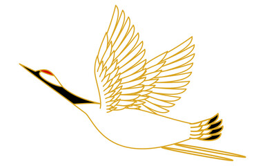 Fototapeta premium 和風、羽を広げて舞う鶴の線画