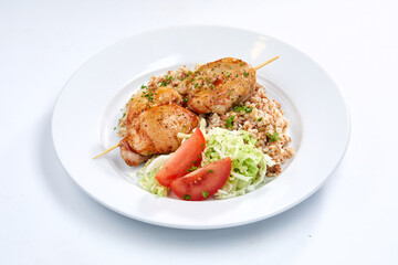 chicken kebab with buckwheat and salad