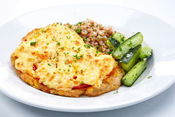 pork with buckwheat and cucumber