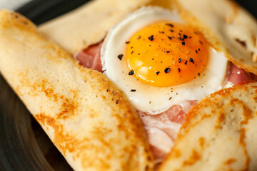 Quark Cheese Crepe, Parma Ham and Egg