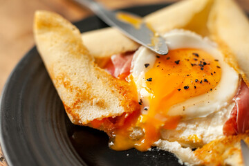 Quark Cheese Crepe, Parma Ham and Egg
