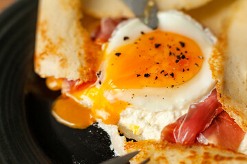 Quark Cheese Crepe, Parma Ham and Egg