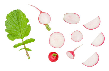 Radish isolated on a white background, top view