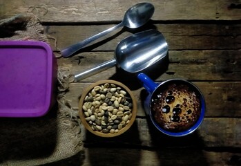 Spoon, coffee with beans