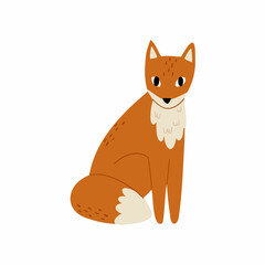 forest fox. flat style hand drawn child illustration