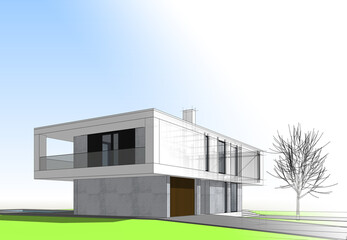 house architecture design 3d illustration