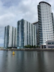Modern buildings on the waterfront. Taken in Salford Quays England. 