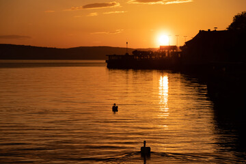 Lake Constance panorama at sunset, Meersburg, Germany