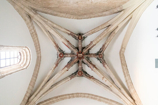 Ciudad Real, Spain. Ceiling with painted dragons in the Iglesia de Santiago (St James Church), a Romanesque Gothic church built in the 13th Century