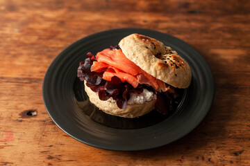 Bagel with quark cheese and smoked salmon