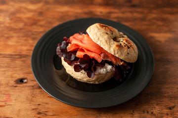 Bagel with quark cheese and smoked salmon