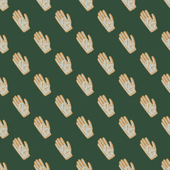 Football glove sketch seamless pattern. Vintage element of goalkeeper in hand drawn style.