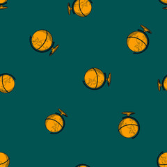 The globe engraved seamless pattern. Vintage world map in hand drawn style.