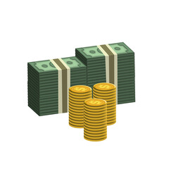 pile of coins and gold coins,dollar banknotes,wealth and bank icon illustration,money bag white background,3d render